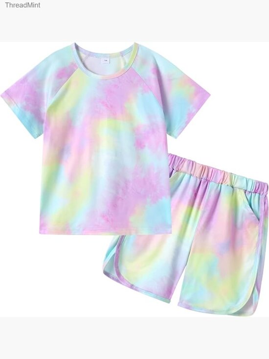 Other - Girls Tie Dye T-Shirt and Shorts Set with Pockets - 4-10 Years